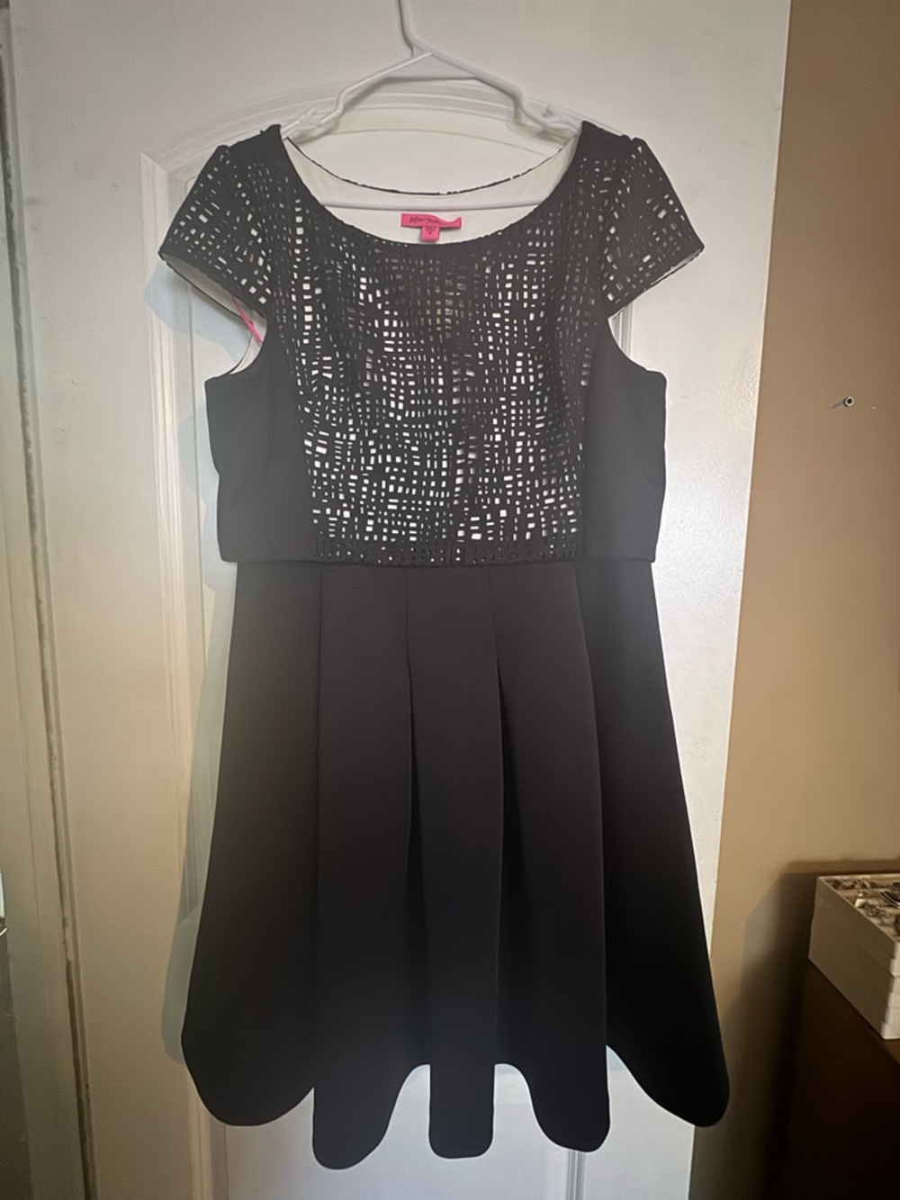 Betsey Johnson Black Mini Dress with Textured Overlay